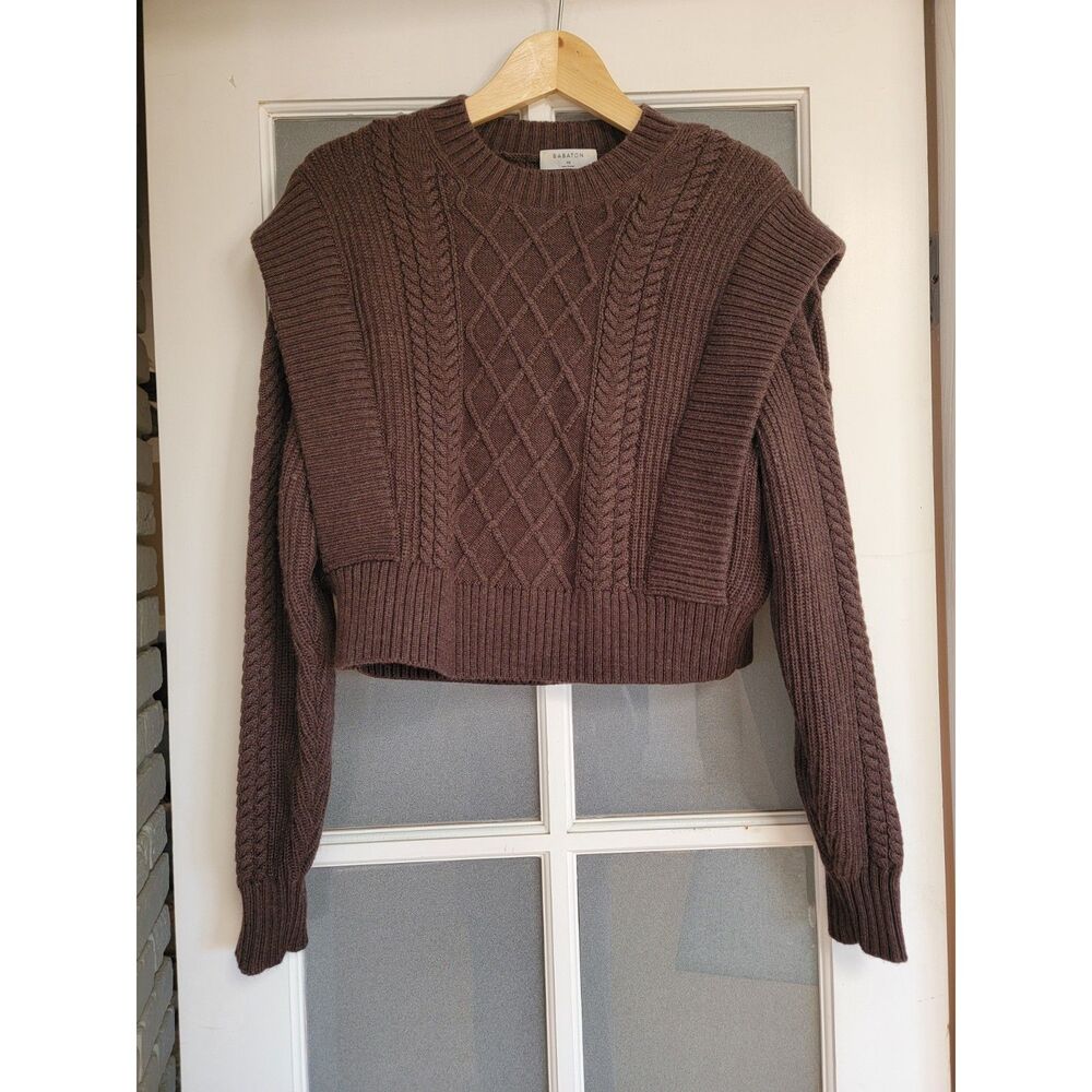 Aritzia Babaton Seek Sweater Merino Wool Cable Knit Rich Cocoa Extra Small XS